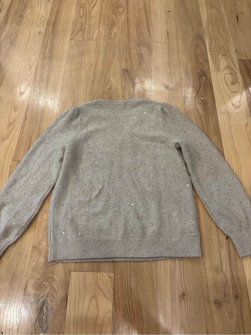 LOFT Sequin Double V-Neck Sweater Taupe Sand Medium - Picture 4 of 8